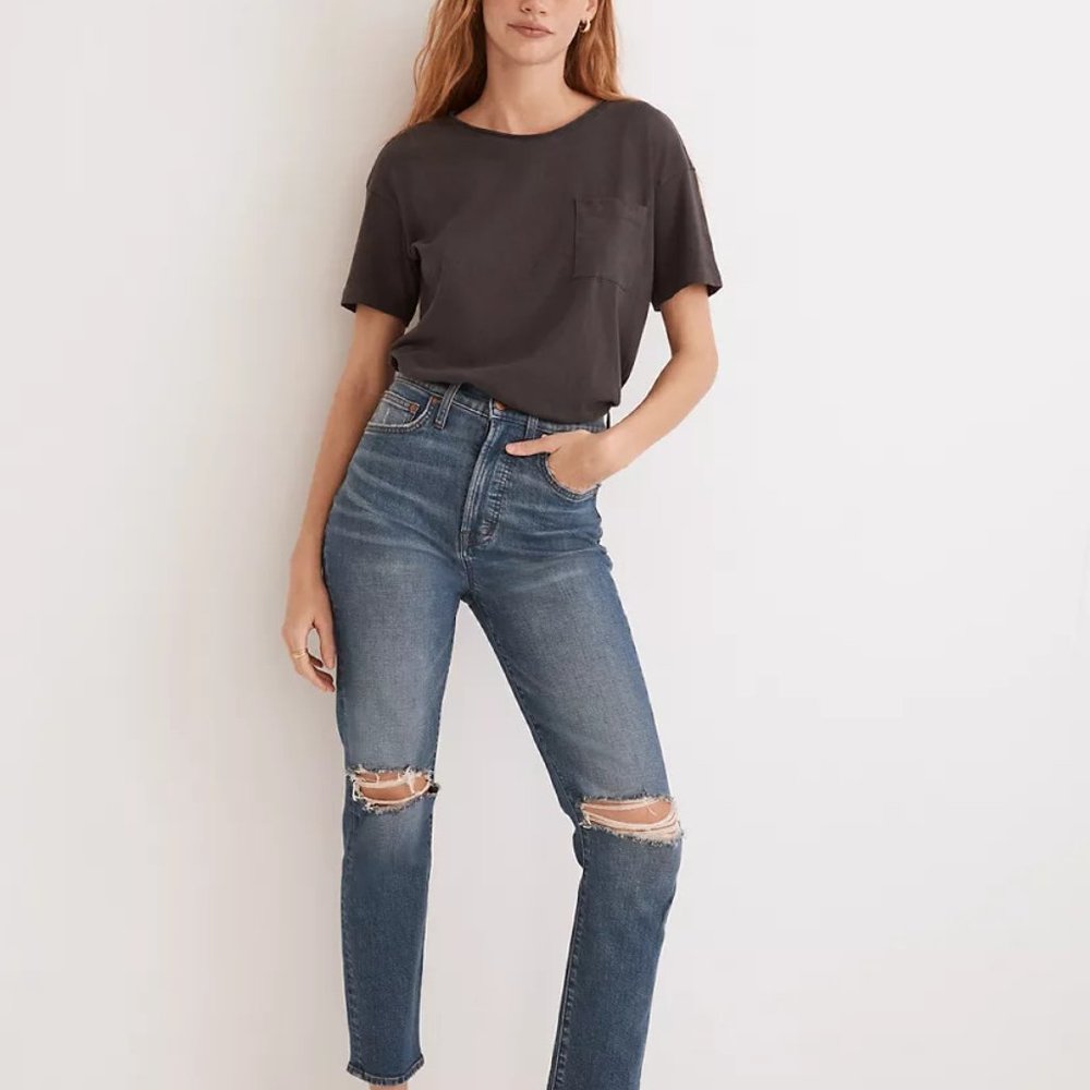 Madewell The Perfect Vintage Crop Jean in Gooding Wash: Knee-Rip Edition